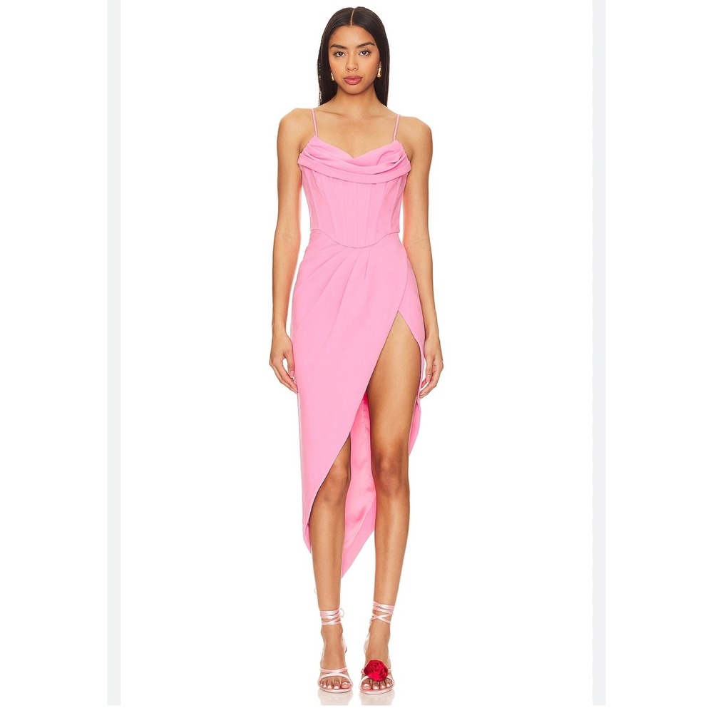 Bardot Leighton Mock Wrap Midi Dress Candy Pink Corset Bodice Womens Size 6 NEW